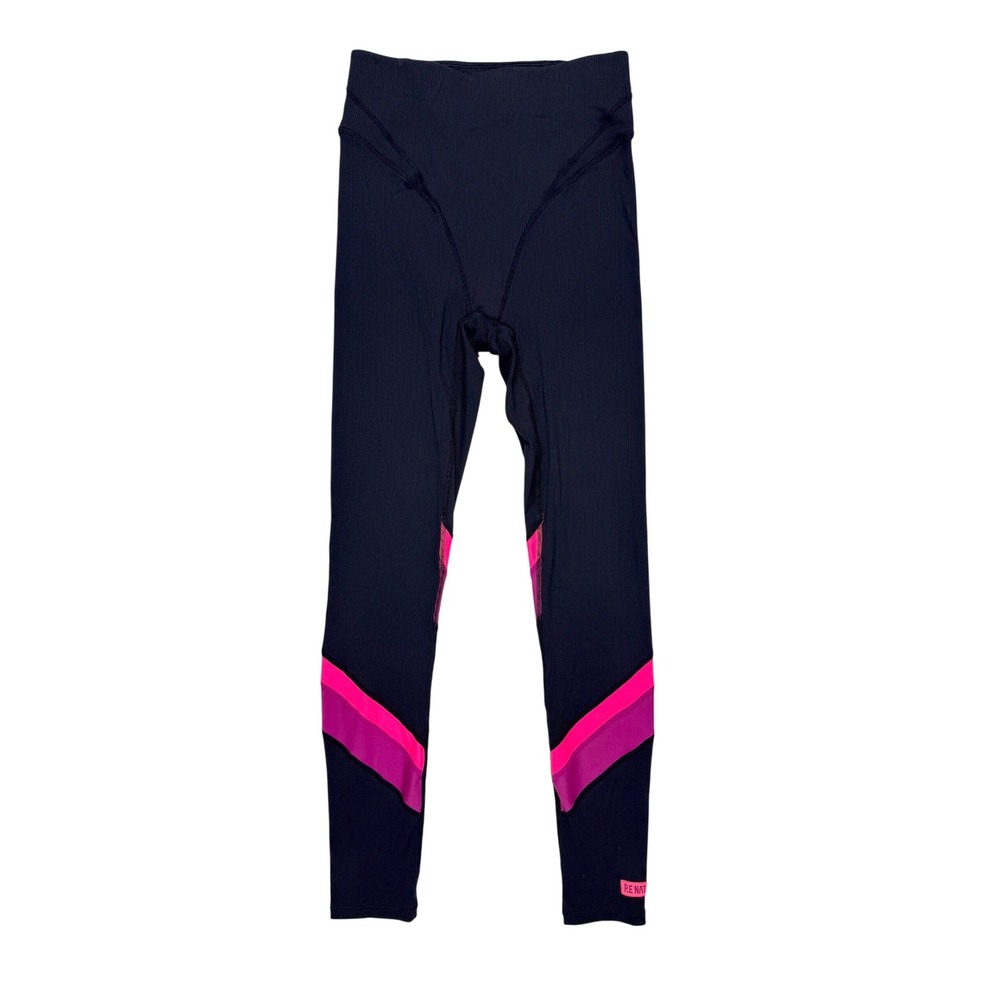 P.E Nation Leggings Womens Medium Black Pink Excellent Ribbed High Rise‎ Active